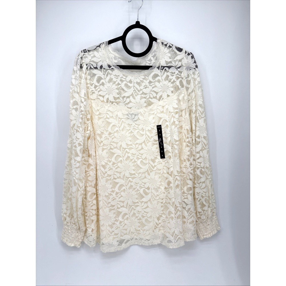 Torrid Sheer Lace Top 2X Creme Colored Stretch Lace Mesh Graduation